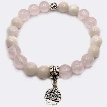 Bracelet pierre de lune et quartz rose pierres naturelles "Féminité"