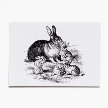 Carte postale "Rabbit family3 original et vintage