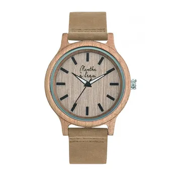 Montre Mixte made in france, l'Erable, bois et cuir beige, 159