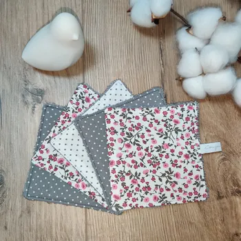 5 lingettes lavables imprimées fleurs et petits pois coton bio