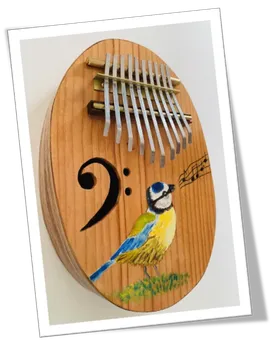 Kalimba 10 lames bois bio motifs oiseau peinture fait en France