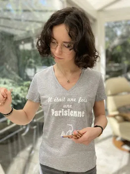 T-shirt femme imprimé col en V coton bio