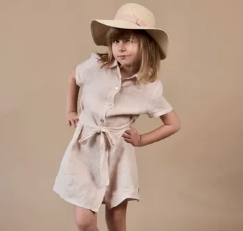Robe chemisier courte "Capri" manches courtes en pur lin