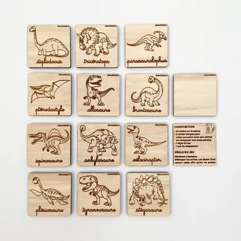 Jeu en bois pour enfant bio " Mémory Dinosaures " verso cursive
