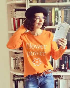 Tee-shirt fille imprimé à manches longues orange en coton bio