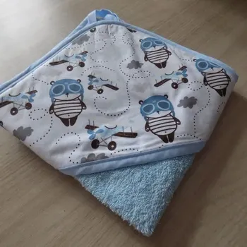 Cape de bain en coton bleu pour garçon fait main imprimé panda