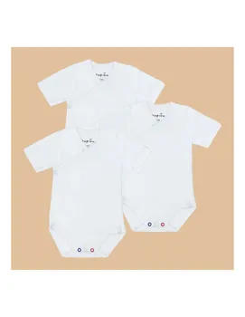 Box 3 bodies croisé bébé "Basic" manches courtes 100% coton bio