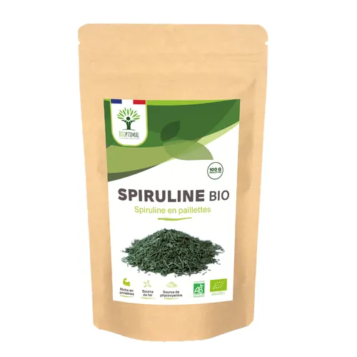 Spiruline bio pure en paillettes 100g - Protéines - Phycocyanine - Fer