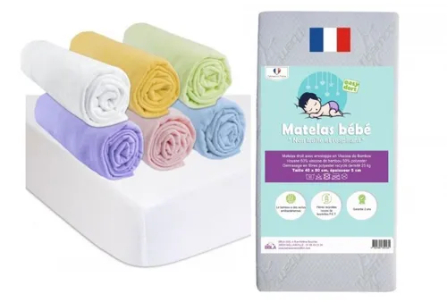 Matelas bébé 40x80cm + 6 draps housse coton multi + 2 protèges-matelas