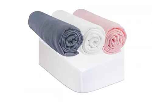 Kit de 3 Draps housse bébé 40x80 (Gris, Blanc et Rose) + 2 Alèses