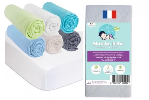 Matelas 70x140 cm + 6 draps housse coton océan + 2 protèges-matelas