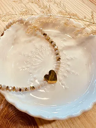 Bracelet Venise perles de verre hématite dorée avec coeur en inox