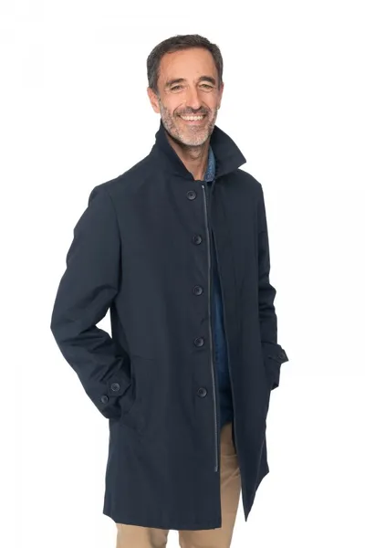 Trench homme bleu marine 100% en polyester recyclé made in France
