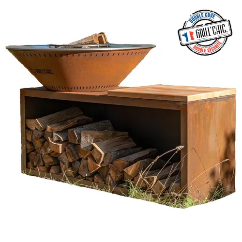 Braséro Grill’Chic "Traditionnel" Corten Double Cuve 100x90 cm