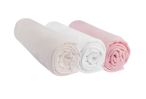 Kit de 3 draps housse 70x160 cm bébé fille coton : rose, blanc, écru