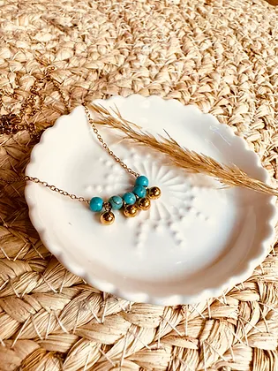Collier Marseille chaîne en inox petites perles turquoise naturelle