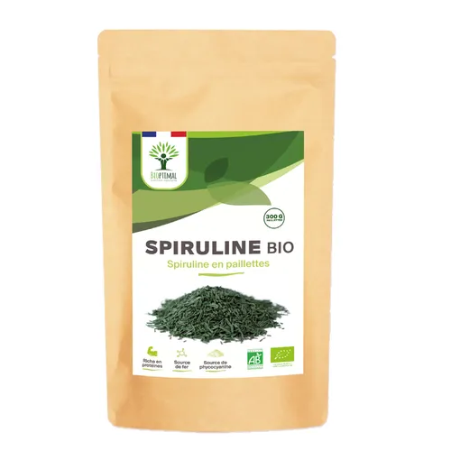 Spiruline bio pure en paillettes 300g - Protéines - Phycocyanine - Fer