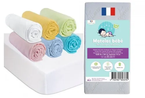 Matelas 50x100 cm + 6 draps housse coton mixte + 2 protèges-matelas
