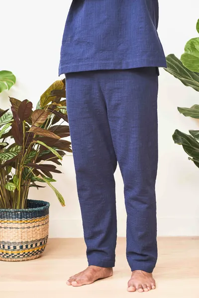 Pantalon unisexe bleu marine "Raw3 Kirtan" en lin made in France