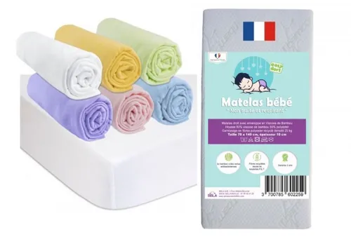 Matelas 70x140 cm + 6 draps housse coton mixte + 2 protèges-matelas