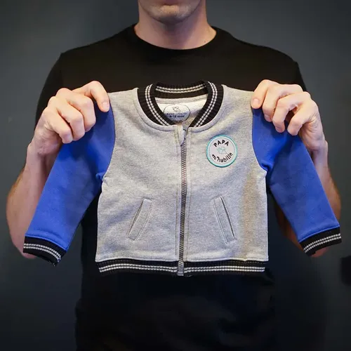 Teddy sweatshirt bébé 100% coton bio "Tchouk" gris et bleu cobalt