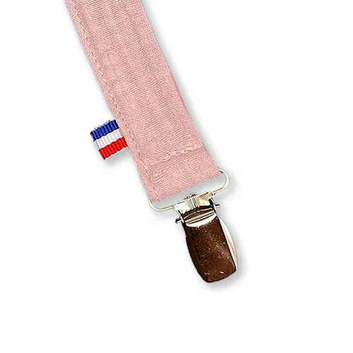 Attache tétine 100% en coton bio made in France couleur rose