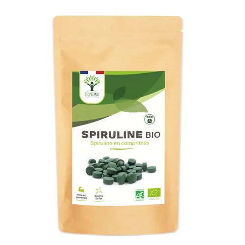 Spiruline bio 300 comprimés - Protéines - Phycocyanine - Fer