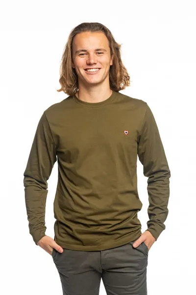 Tee-shirt homme - manches longues 100% en coton bio - couleur kaki
