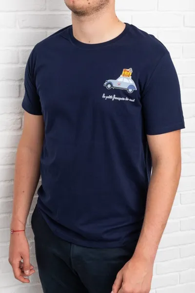 Tee-shirt homme, la petite 2CV voyage, 100% coton, bleu marine
