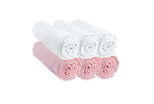 Kit de 6 draps housse bébé 60x120 Coton rose et blanc
