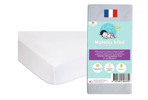 Kit Matelas bébé 50x100 cm + 2 Alèses Coton Blanc