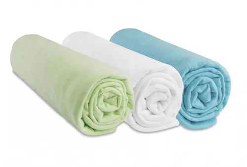 Lot 3 draps housse bébé 40x80/40x90cm coton : anis, blanc, turquoise