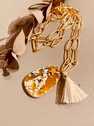 Collier Budapest chaîne en acier inox pendentif en acétate fait main