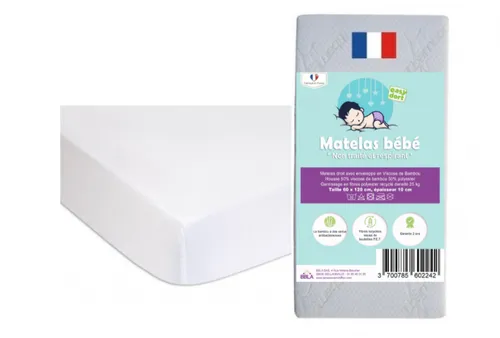 Matelas bébé 60x120 cm + 2 alèses en coton bio
