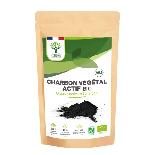 Charbon végétal actif poudre 400 g pour favoriser la santé intestinale