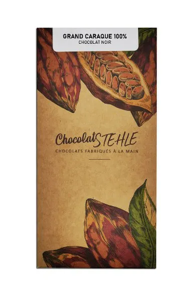 Tablette chocolat noir grand caraque 100% cacao faite-main en France