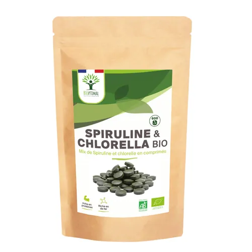 Spiruline et Chlorelle Bio 600 comprimés - riche en protéines et fer
