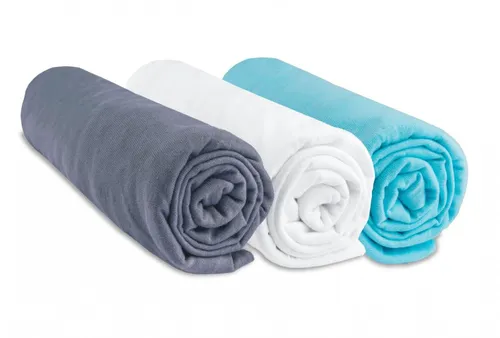 Kit de 3 Draps housse bébé 70x160 cm coton : gris, blanc, turquoise