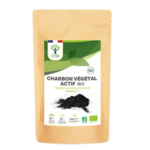 Charbon végétal actif poudre 150 g pour favoriser la santé intestinale