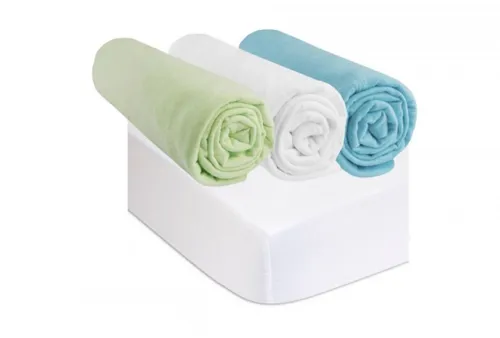 Kit de 3 draps housse bébé 40x80 (Anis, Blanc et Turquoise) + 2 Alèses