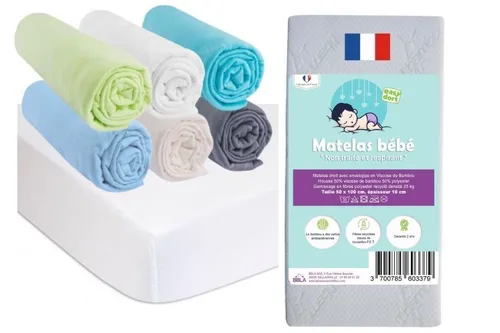 Matelas bébé 50x100 + 6 Draps housse Coton Océan + 2 Protèges-matelas