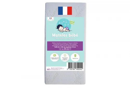 Matelas viscose bambou pour Lit bébé ou Lit parapluie 60x120 cm
