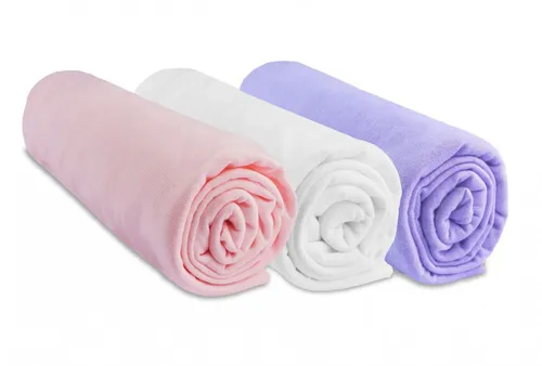 Kit 3 draps housse 70x160 coton bébé fille : rose, blanc, parme