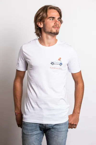 Tee-shirt homme, la petite 2CV surf, 100% coton, couleur blanc