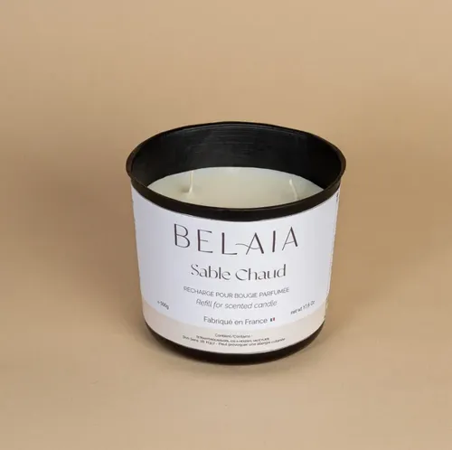 Recharge Bougie végétale Sable Chaud, 200h, parfum de Grasse, Belaia