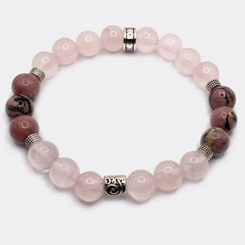Bracelet quartz rose et rhodonite pierres naturelles "Joie de vivre"
