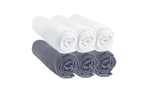 Kit de 6 draps housse bébé 60x120 Coton Oeko-Tex couleur gris et blanc
