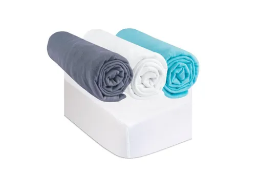 Kit 3 draps housse 70x160 cm coton + 2 alèses : gris, blanc, turquoise
