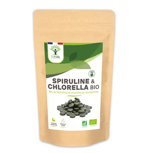Spiruline et Chlorelle Bio 150 comprimés - riche en protéines et fer