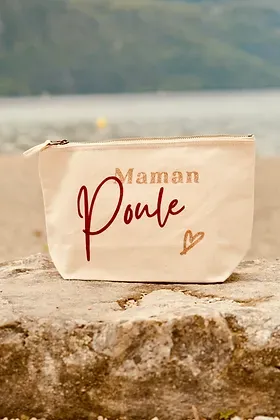 Pochette beige 100% coton imprimée "Maman Poule" Petite/Moyenne/Grande
